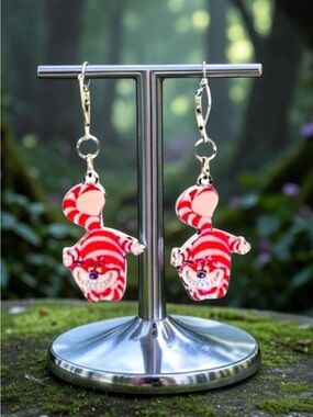 Cheshire Cat Alice in Wonderland pink & dangle Earrings